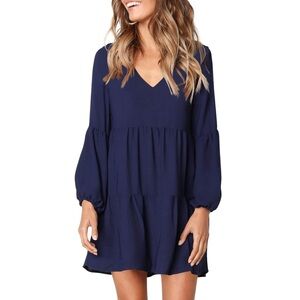 Long Sleeve Swing Shift Mini Dress